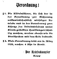 Verordnung der "Regierung Kapp"